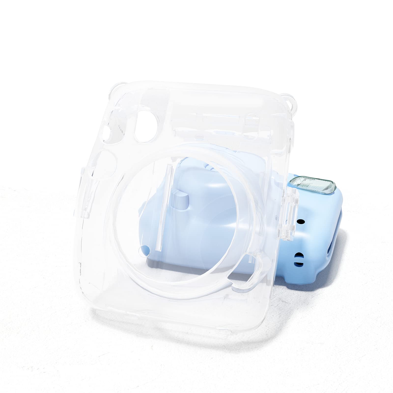Rieibi Custodia Mini 11 - Custodia protettiva trasparente per fotocamera istantanea Fujifilm Mini 11 - Cover rigida in cristallo per PC con tracolla rimovibile - Trasparente