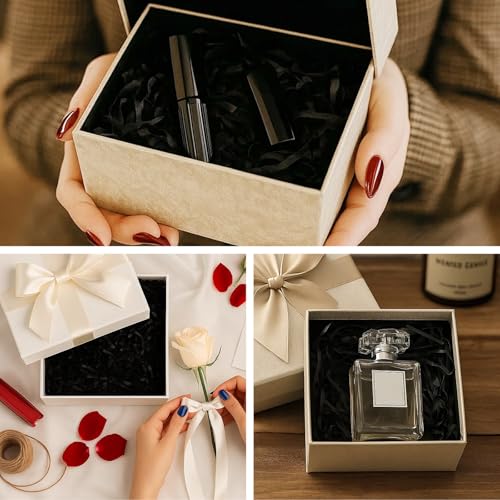 Füllmaterial Geschenk, 200g Schwarzes Raffia Seidenpapier Mit 10g Goldfäden, Ideal Für Geschenkbox Füllmaterial, DIY Projekte Und Event Deko