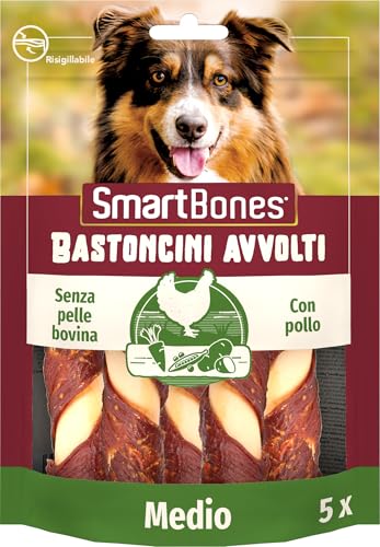 SmartBones Pollo Wrapped Sticks Medio - Snack per Cani con pollo per Cani di Piccola Taglia, bastoncini da masticare con consistenza morbida - Senza pelle bovina, 5 Pezzi