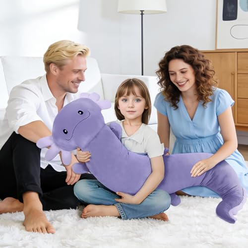 Image of Tianmihou 48 Inch Giant Axolotl Stuffed Animal, Cute Plush Toy Purple Axolotl Body Pillow for Kids, Soft Salamander Glow in The Dark Plushie Gifts for Girls, Boys, Birthday