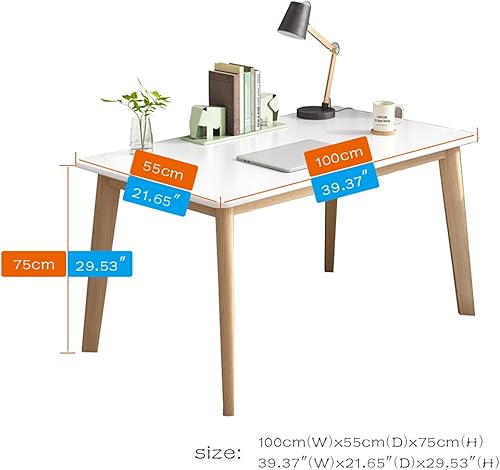 Miniatura 9 de IOTXY Escritorio de madera simple - Moderno banco de trabajo para computadora portátil con patas de madera maciza para oficina en casa, mesa de TV,
