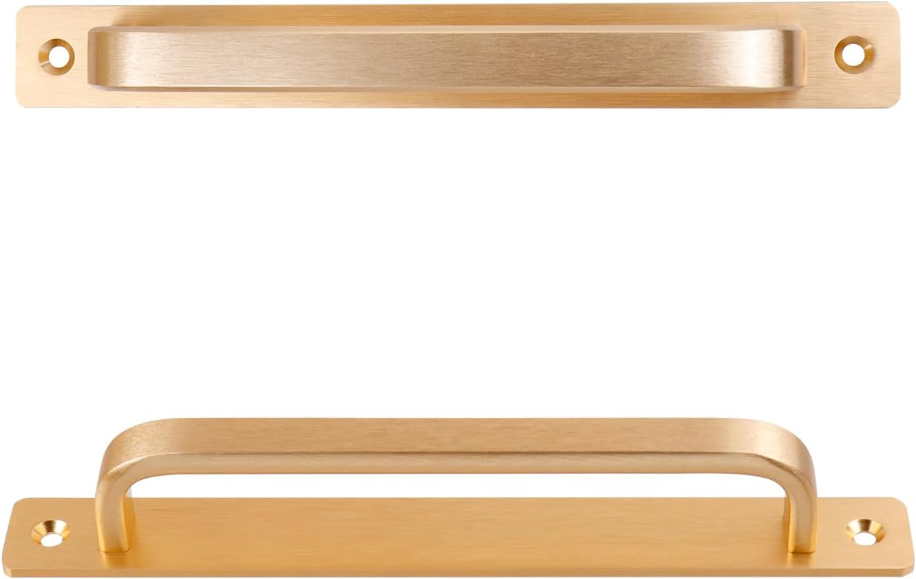 2Pcs Barn Door Handle Kitchen Cabinet Drawer Handle Sliding Barn Door Pull Aluminum Alloy Flush Flat Base Cabinet Panel Pull (7.56" Hole Center, Gold)