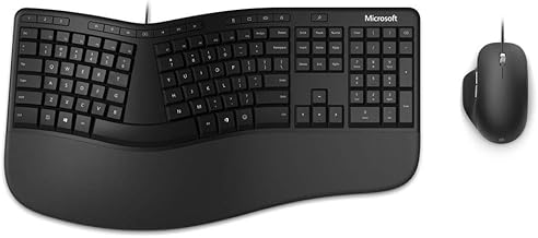 Microsoft Ergonomic Desktop - USB Wired Keyboard and Mouse Combo - Ergonomic Keyboard with Integrated Wrist Rest - French AZERTY Keyboard - Black (RJU-00005)