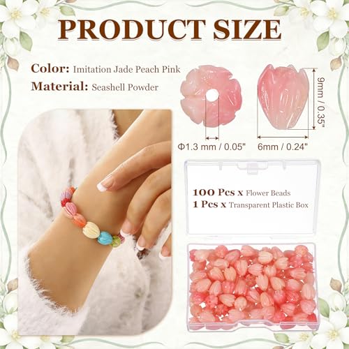 Perles fleurs corail effet jade rose pêche pour bijoux luxe