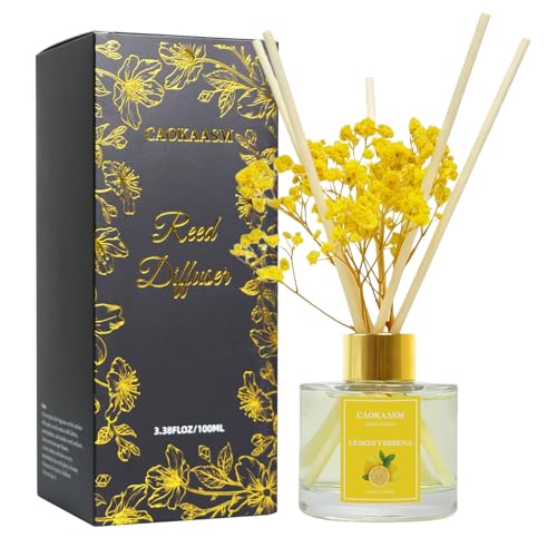 caokaasm Reed Diffuser Set-Lemon Verbena Scent Fragrance Oil Diffuser with