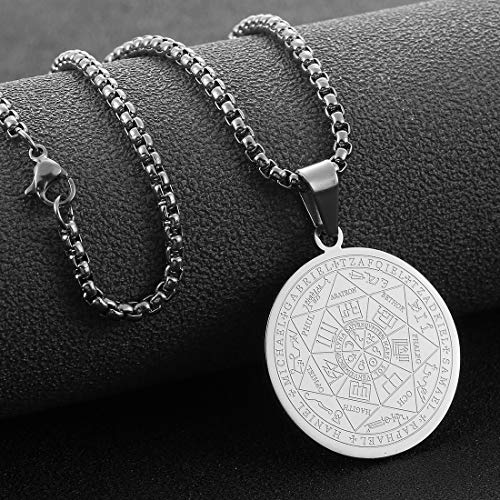 AFSTALR Collier Médaille de 7 Archanges pour Homme Femme Talisman Pentagramme de Salomon Amulette de Protection Magique Argent – vue 2