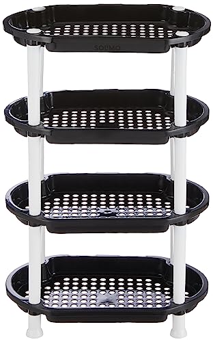Amazon Brand - Solimo Four-Tier, Multipurpose Plastic Rack for Kitchen, Living Room, Puja Room, Childrens Room, Balcony (Oval, Black and White) (B0BX3CT7JD) Amazon Price History, Amazon Price Tracker