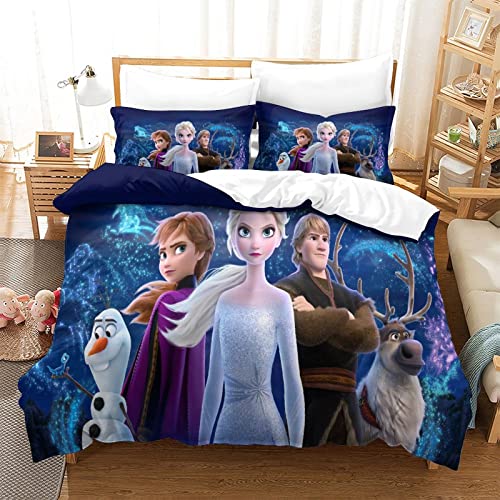 YINGD Frozen - Juego de funda de edredón de microfibra supersuave con cremallera y fundas de almohada para niños, adolescentes y adultos