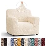PAULATO BY GA.I.CO. Chair Cover - Armchair Cover - Armchair Slipcover - Soft Polyester Fabric Slipcover - 1-Piece Form Fit Stretch Stylish Furniture Protector - Microfibra Collection - Cream (Chair)
