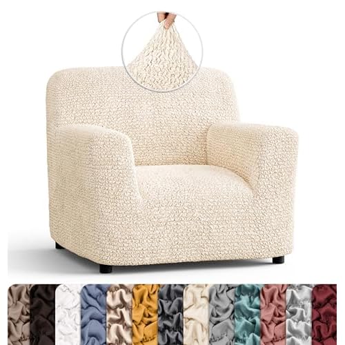 PAULATO BY GA.I.CO. Chair Cover – Armchair Cover – Armchair Slipcover – Soft Polyester Fabric Slipcover – 1-Piece Form Fit Stretch Stylish Furniture Protector – Microfibra Collection – Cream (Chair)