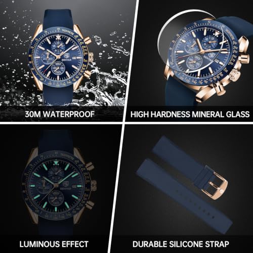 Image of BENYAR Mens Watches Quartz Movement Chronograph Leather Strap Fashion Business Sport Design 30M Waterproof Scratch Resistant Elegant Gifts for Men
