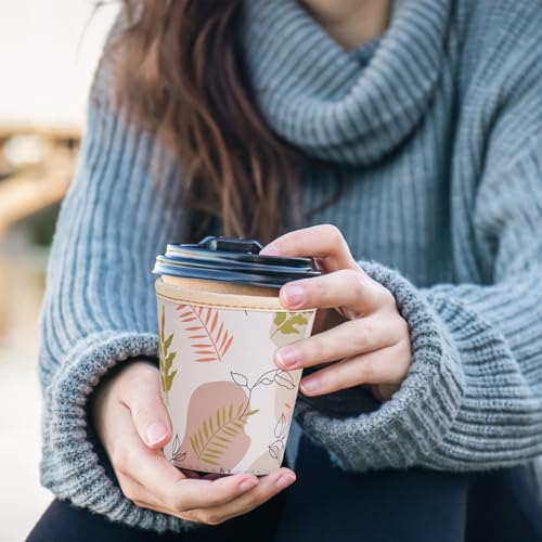 Image of Reusable Insulated Sleeve for Iced Coffee Cup, 3-Pack Coffee Neoprene Drink Sleeve for Cold & Hot Drinks, Beverage Holder for Iced Coffee (Boho Fronds)