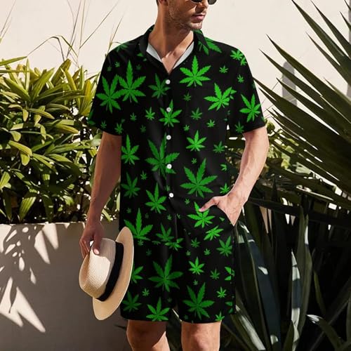 Marijuana Green Weed Men's Lightweight Sleepwear Button-Down Short Sleeve Pajamas Summer Loungewear2