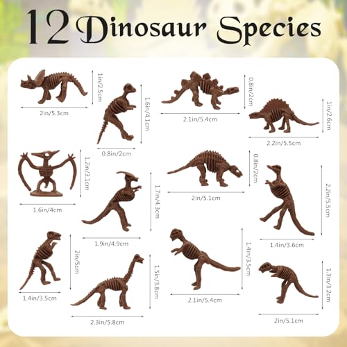 VICROIC 60 PCS Dinosaur Fossil Skeletons, Assorted Dinosaur Skeleton Figures for Science Dino Sand Dig Party Favor Decorations(Brown)