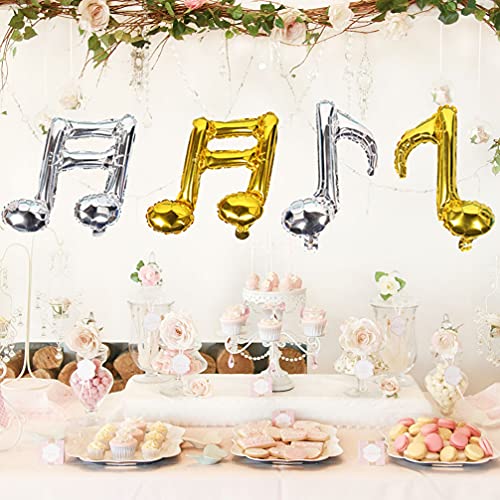 UNOMOR Birthday Party Balloon Decoration, Aluminium Musical Notes foil Mylar Balloon, Foil Balloons Musical Creative Mylar Balloon for Wedding Anniversary Party Celebration 4pcs ( Golden+ Silver )