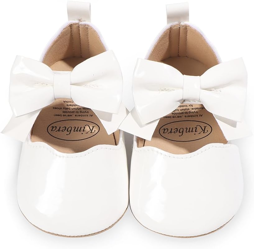 Baby Girls Bowknot Mary Jane Flats, Soft Non-Slip Sole PU Leather Dress Shoes, First Walker for Newborn Infant Toddlers 0-18 Months