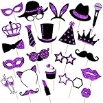 Zonon 24 Pcs Funny Photo Booth Props:Valentine's Day, Mardi Gras, Easter, Family Reunion, Class Reunion, Birthday, Weddings, Prom Disco Party Supplies - Mix of Hats, Lipstick, Tie(Black and Purple)
