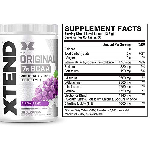 Xtend Original Bcaa Powder Glacial Grape | Sugar Free Post Workout Muscle Recovery Drink With Amino Acids | 7G Bcaas For Men & Women | 30 Servings #TOP1