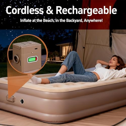 Image of ARMADILLO Twin Air Mattress Built in Pump,Newly Cordless Removable Lithium Battery Pump,Self Inflatable,Camping Mattress,Portable Blow Up Mattress for Camping,Guests and Home