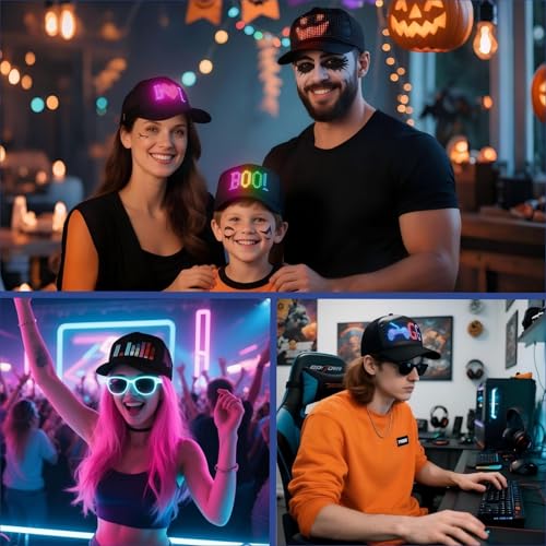 LED Hats, LED Display Screen Baseball Caps with Programmable Scrolling Message, Bluetooth APP Control, Custom Text, Patterns & Animations Hat - Perfect for Christmas and Halloween Parties & Raves - Image 6