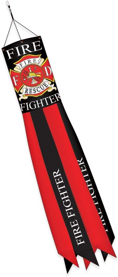Fire Fighter Americana - Everyday Applique Decorative Windsock 12" x 60"