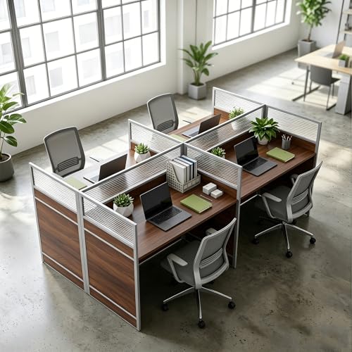 Usosidam 4-Person Office Cubicle Desks Cubicle Desks Workstation with Mute Partitions & Cabinet Office Cubicles Desk with Cable Management Modular Computer Table for SOHO Home School Call Centers