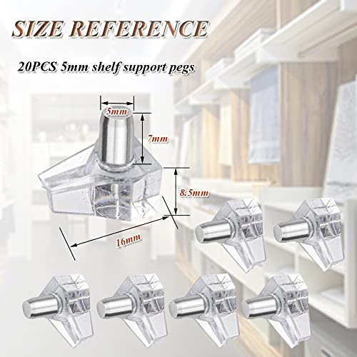 Whale Shelf Support Pegs 5mm Clear Cabinet Shelf Support Pins Plastic Replacement Shelf Holder Pins for Book Shelves Kitchen Cabinet (20pcs Clear) - Thumbnail 3