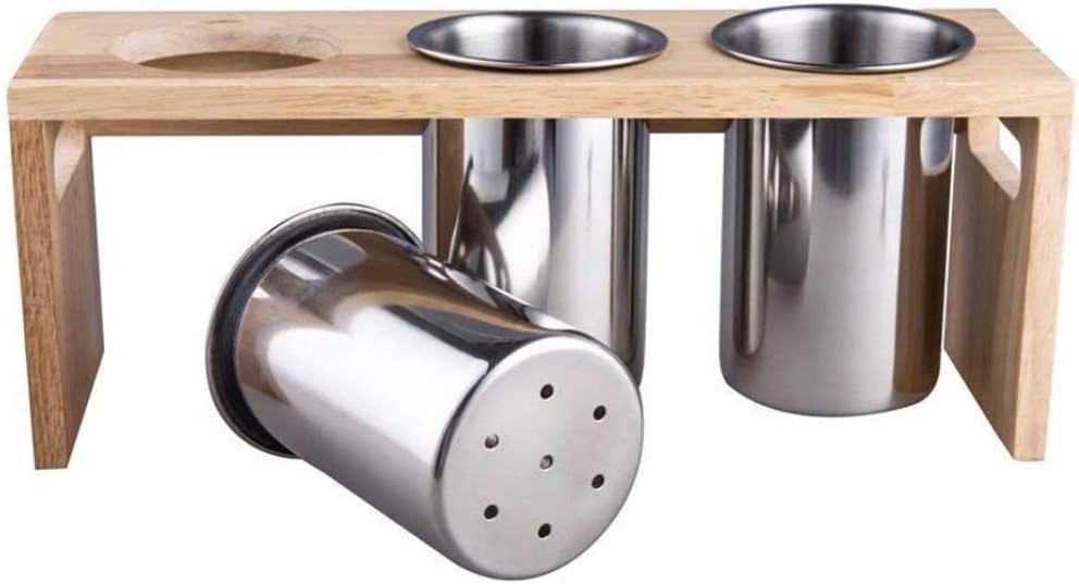 カトラリーラック、木製ベースのフラットウェアキャディカトラリー器具オーガナイザー、キッチン用304ステンレス鋼シルバーウェアホルダー