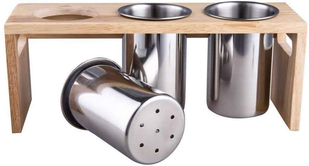 Portaposate con base in legno, portaposate in acciaio inox SUS304, per rendere la vostra cucina più ordinata, argento