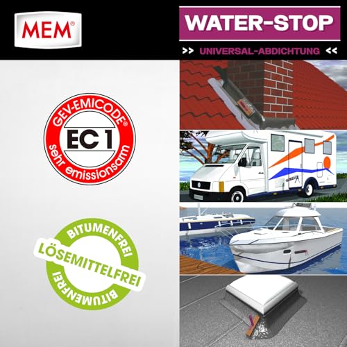 MEM Water Stop, Universalabdichtung und Feuchtigkeitssperre, Optimal geeignet für die Innen- und Außenanwendung, Lösemittel-, silikon- und bitumenfrei, Dichtet sofort, Grau, 290 ml Kartusche