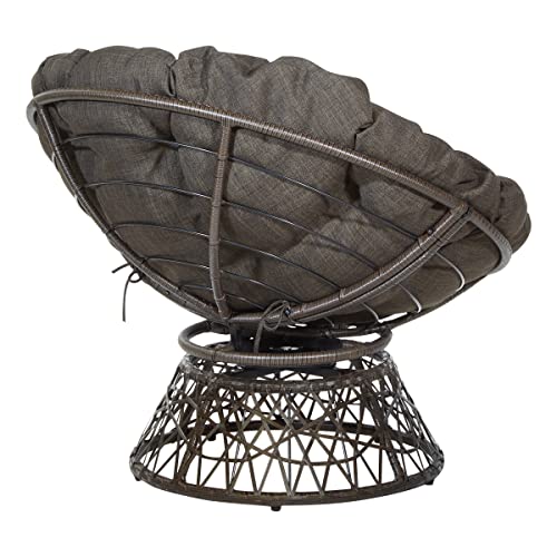 Image of OSP Home Furnishings Wicker Papasan Chair with 360-Degree Swivel, Brown Frame with Brown Cushion