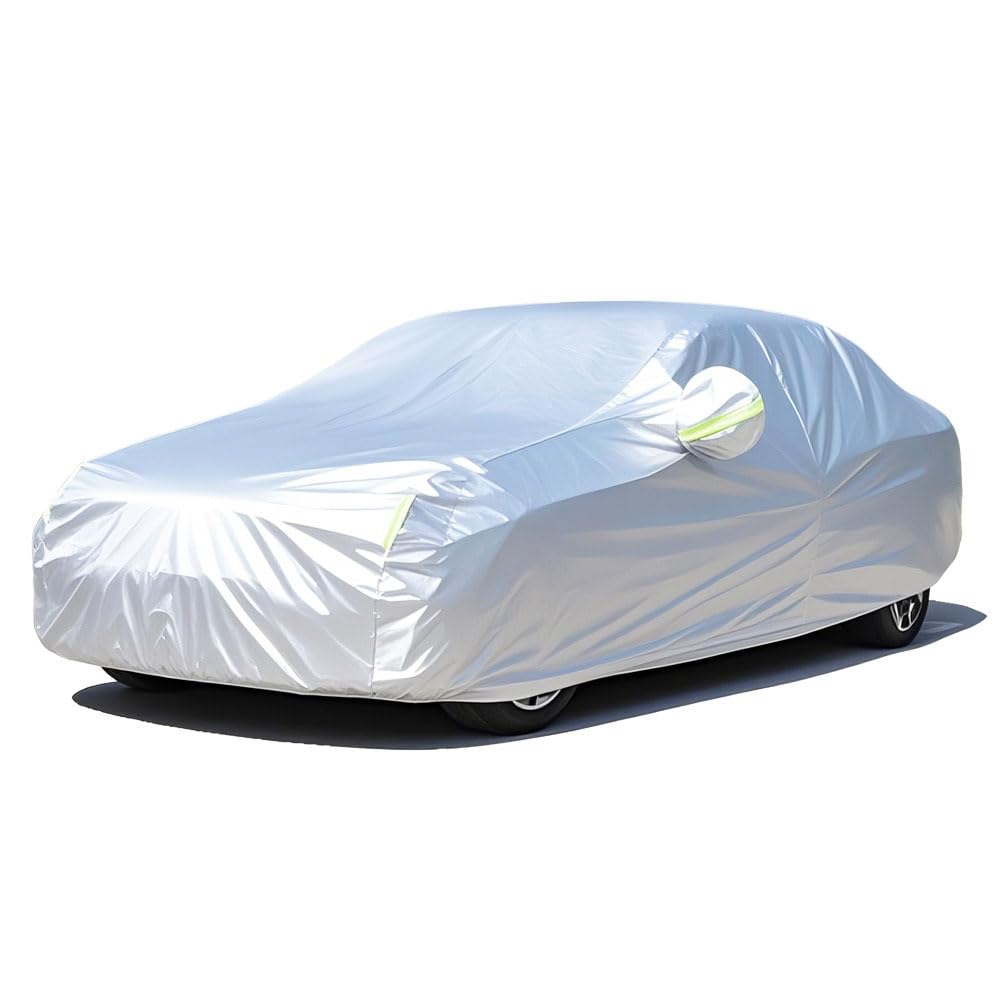PJTZQHN Car Cover for Kia Stinger 2017–2023,Outdoor Rain Vehicle Cover,Waterproof Auto Protection Cover with Driver Door Zipper Cotton Lining,Silver