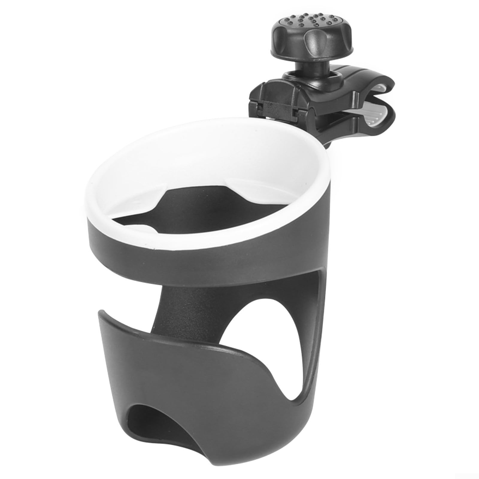 Boat Rail Cup Holder, 360° Rotating Clamp Mount for Kayak Pontoon Bass Jon Boat for Jet Ski Yacht, ABS Plastic Drink Bottle Cage with Anti-Slip Rubber, Fits 075-12 Inch Rails