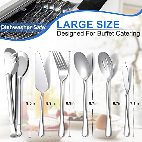 Eisinly Serving Utensils, Set Of 6 Large Serving Spoons Forks Tongs Butter Knife And Pie Server, Thickened Stainless Steel Buffet Catering Flatware Serving Set For Party Banquet #TOP1