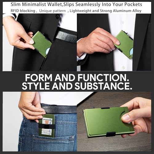 Image of Slim Card Holder Wallet for Men, Minimalist RFID Blocking Pop Up Wallet, Smart Metal Business Card Case Holds 12 Cards, Ultra-Thin Front Pocket Wallet, Gifts for Men