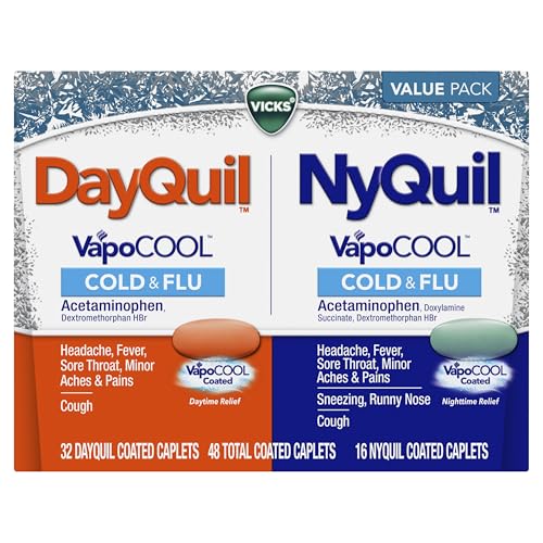 Vicks DayQuil and NyQuil VapoCOOL SEVERE Combo Cold & Flu + Congestion Medicine, Max Strength Relief For Fever, Sore Throat, Nasal Congestion, Sinus Pressure, Cough, 48 Count - 32 DayQuil, 16 NyQuil
