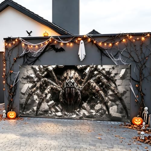 Image of Halloween Garage Door Decorations 6 x 13 ft, 3D Spider Cover