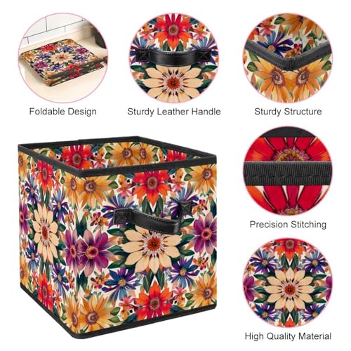 Boîte de rangement de qualité supérieure en tissu Oxford fleuri durable