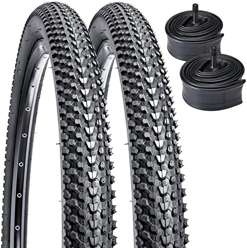 2 Pack 24" Mountain Bike Tires 24 x 1.95/50-507 Plus 2 Pack 24" Bike Tubes 24x1.75/2.125 AV33mm Valve Compatible with 24x1.95 Mountain Bike Tire and Tubes (Black)