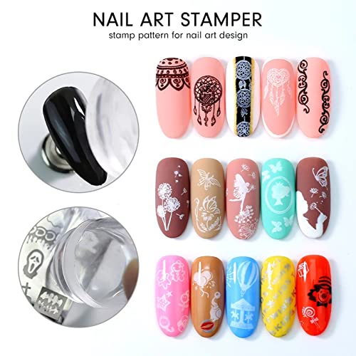 Double Sided Nail Art Stamper Clear Silicone Nail Stamper Jelly With Scraper, Transparent Nail Art Stamping Kit French For Manicure Plate Stamp Polish Stencil Template Seal #TOP3