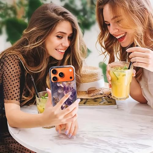 Coque iPhone 17 Pro Max en marbre violet rétro avec lignes dorées élégantes et double protection