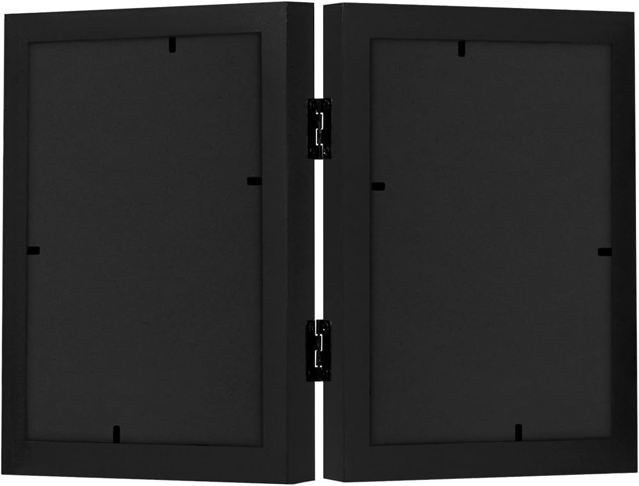 Americanflat Hinged 8x10 Picture Frame with Shatter-Resistant Glass - Double Picture Frames with Engineered Wood - Signature Collection - Photo Frame for Tabletop Display - Black