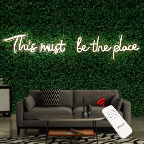 This Must Be The Place Neon Signs for Wall Decor, Wedding Party and Personalized Name Signs with Warm White LED Light