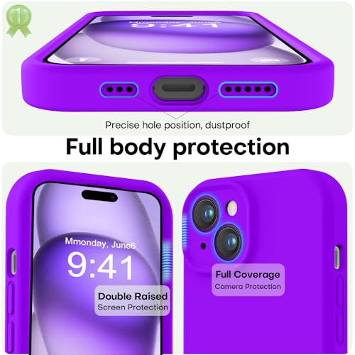 Image of LOVE 3000 Compatible with iPhone 15 Case, [Smooth Silicone Full Coverage Camera] [8ft Drop Protection], Soft Microfiber Lining Full Body Protective Case for iPhone 15 6.1 inch - Neon Purple