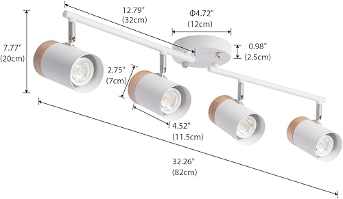 Miniatura 3 de TeHenoo Kit de iluminación de riel ajustable, lámpara de techo de 4 luces GU10 con pantalla de metal y madera para sala de estar, cocina, cuarto de