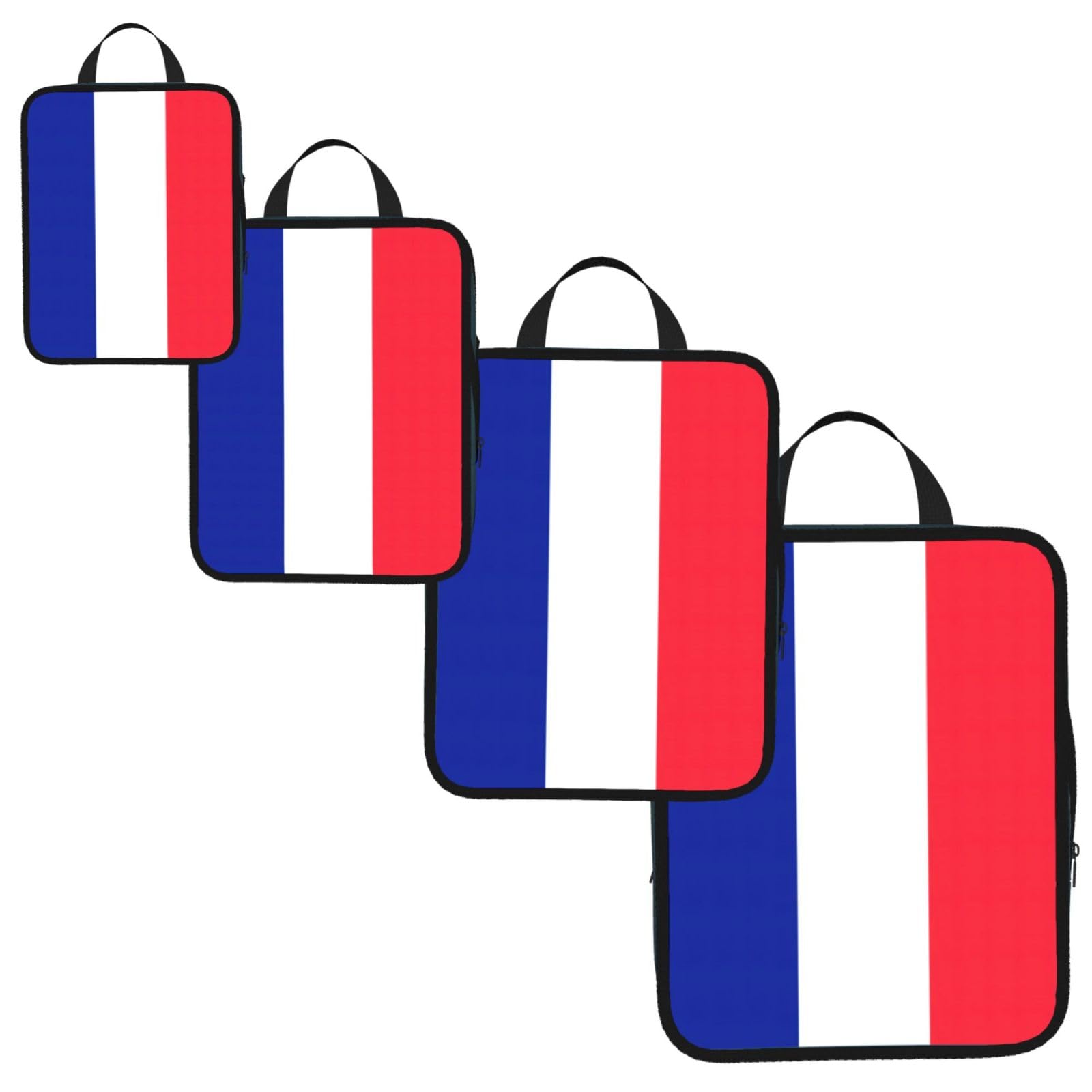 French flag Print 4 Set Compression Packing Cubes for Suitcases,Expandable Storage Bag Organizers