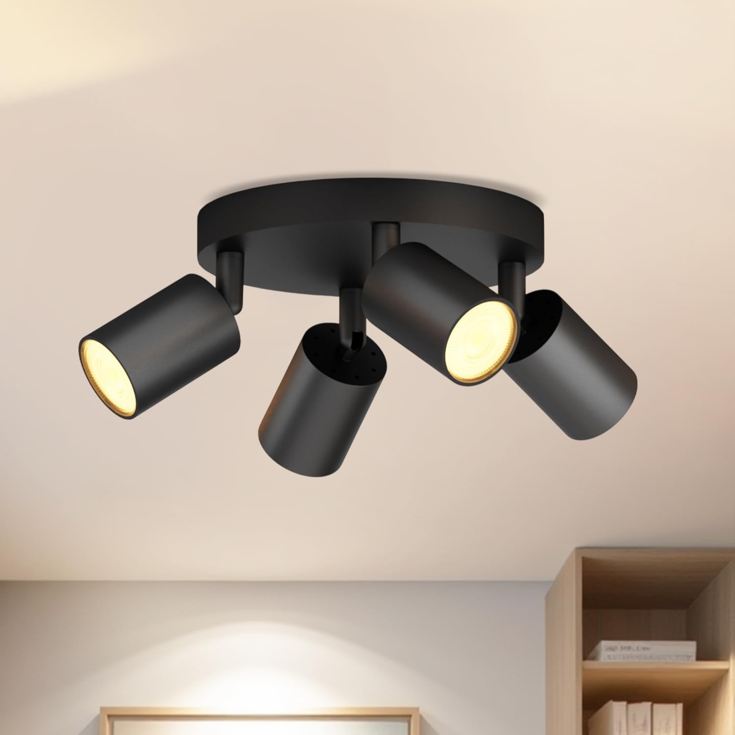 LVWIT GU10 Circular Ceiling Light,Kitchen Lights Ceiling,Black Light Fittings Ceilings,4 Way Ceiling Spotlight Fitting,GU10 Base Spot Lights for Kitchen Lounge Bedroom Dining Room(Bulb Not Included)