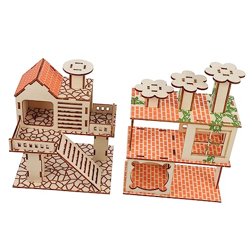 PERSELOSO ハムスターハウス 木製ペットの巣箱 丈夫な天然木製 隠れ家プラットフォーム ペットの別荘 小型ハムスターと小動物用 プレイ用スペース 2個セット