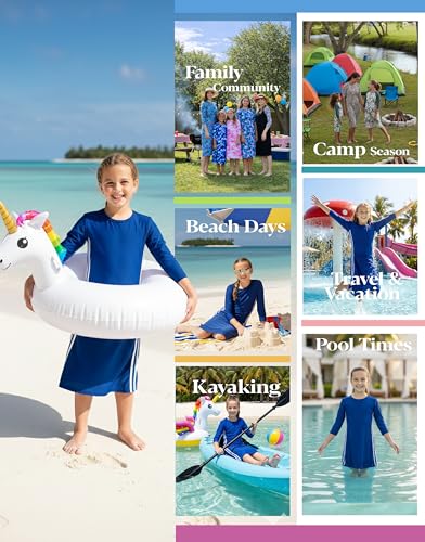 Image of Girl One Piece Modest Long Sleeve Swim Dress
