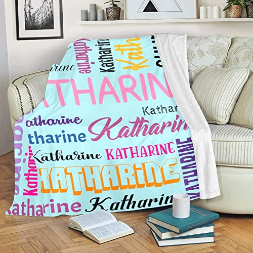 Personalized Blanket for Kids Adults Personalized Name Blanket Custom Blanket with Name Personalized Gifts for Christmas Birthday Valentines Day Mothers Fathers Day (Light Blue&Colorful, 30"x40")